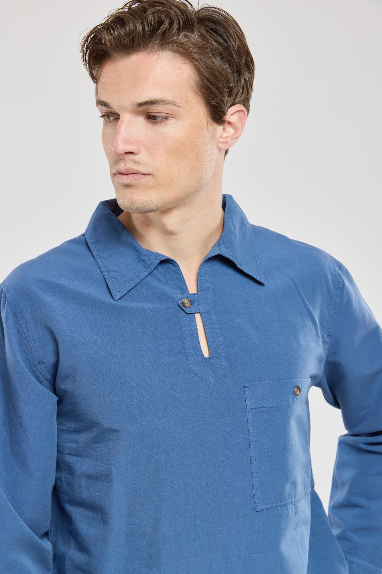 Armor Lux Leinenhemd Fischerhemd Vareuse Leinen Blau Heritage
