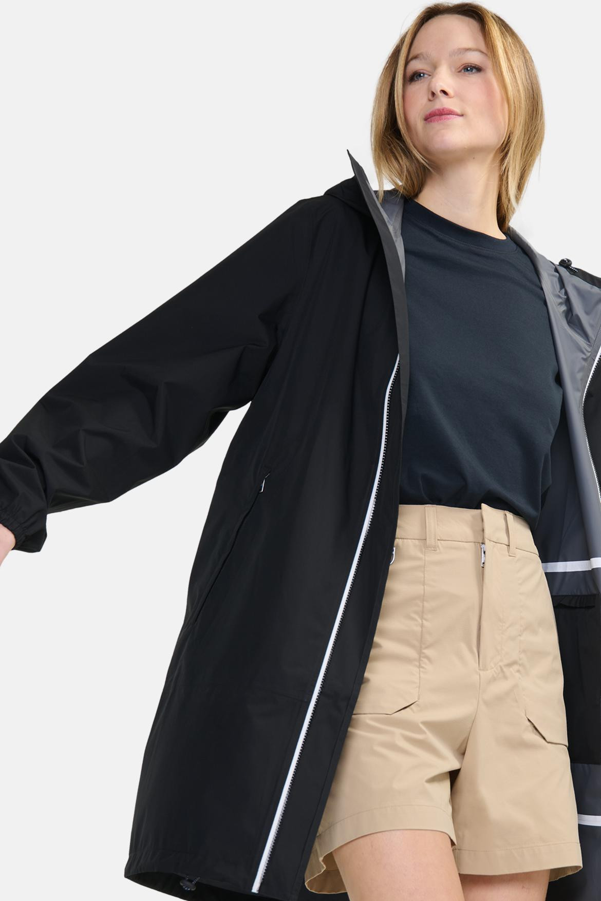 Aigle Regenjacke Schwarz Langer Parka Packbar