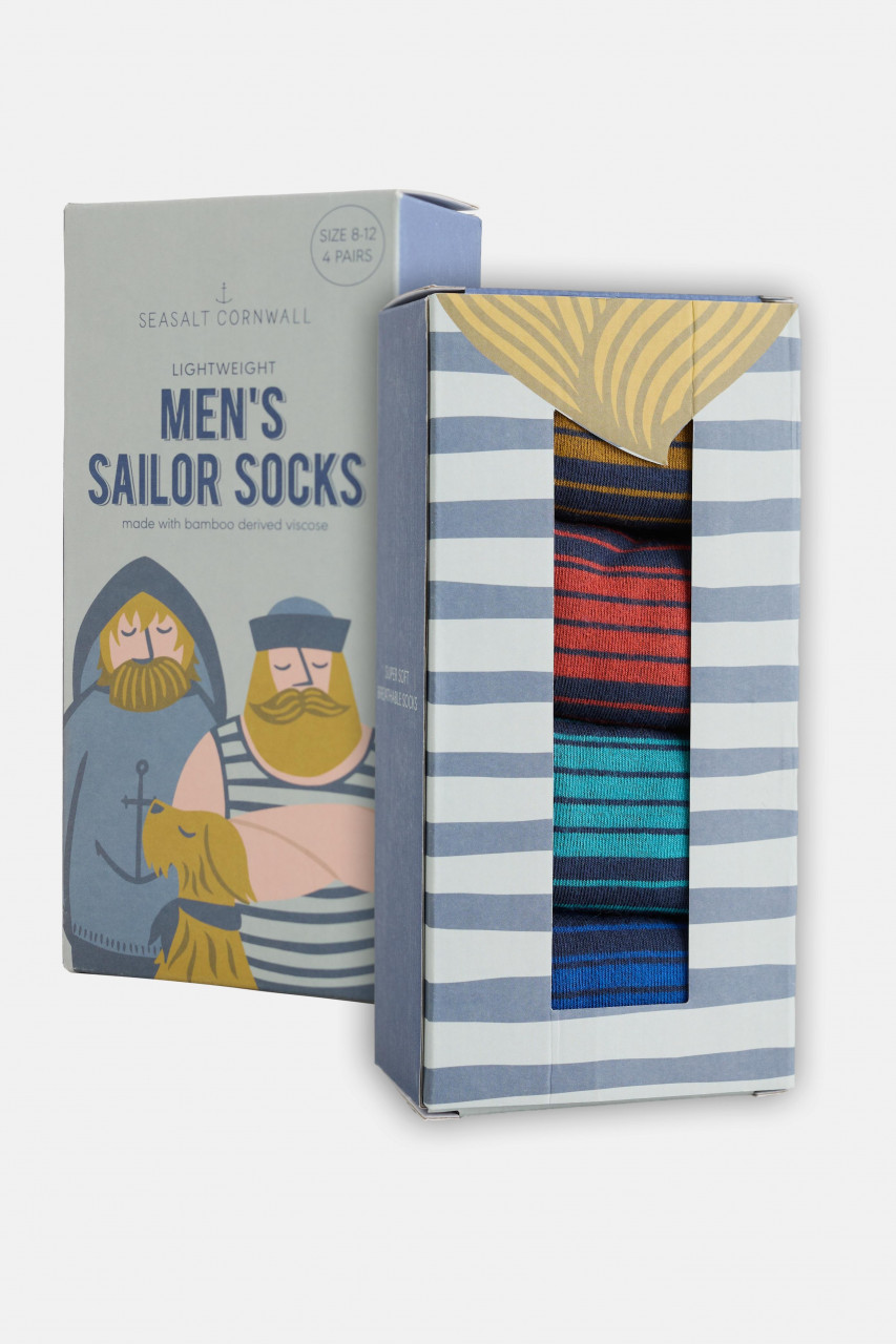 Seasalt Cornwall Everyday Sailor Socks Herrensocken 4er Set Polwithan Mix Streifen