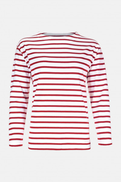 Bretonisches Fischerhemd Damen Langarm - Streifenshirt -  weiß/rotgestreift