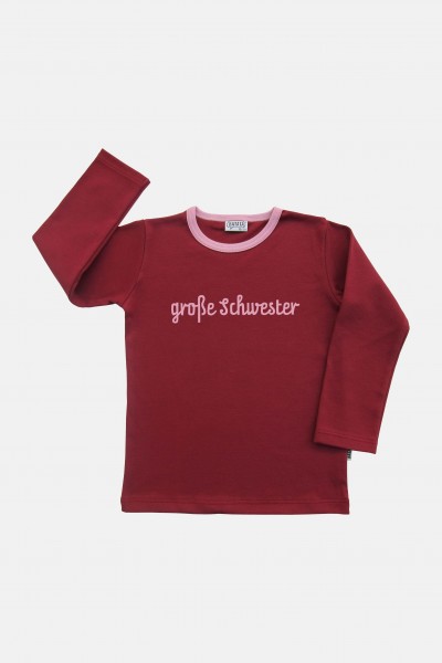 Langarm-Shirt bordeaux-rosa Aufdruck große Schwester