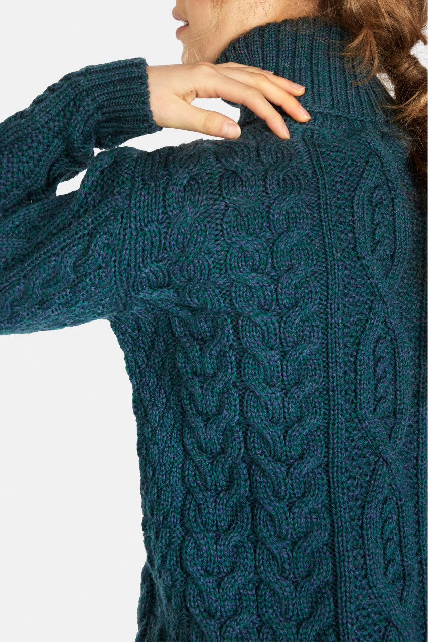 IrelandsEye Aran Pullover Juniper Damen Petrol Rollkragen Atlantic Blue