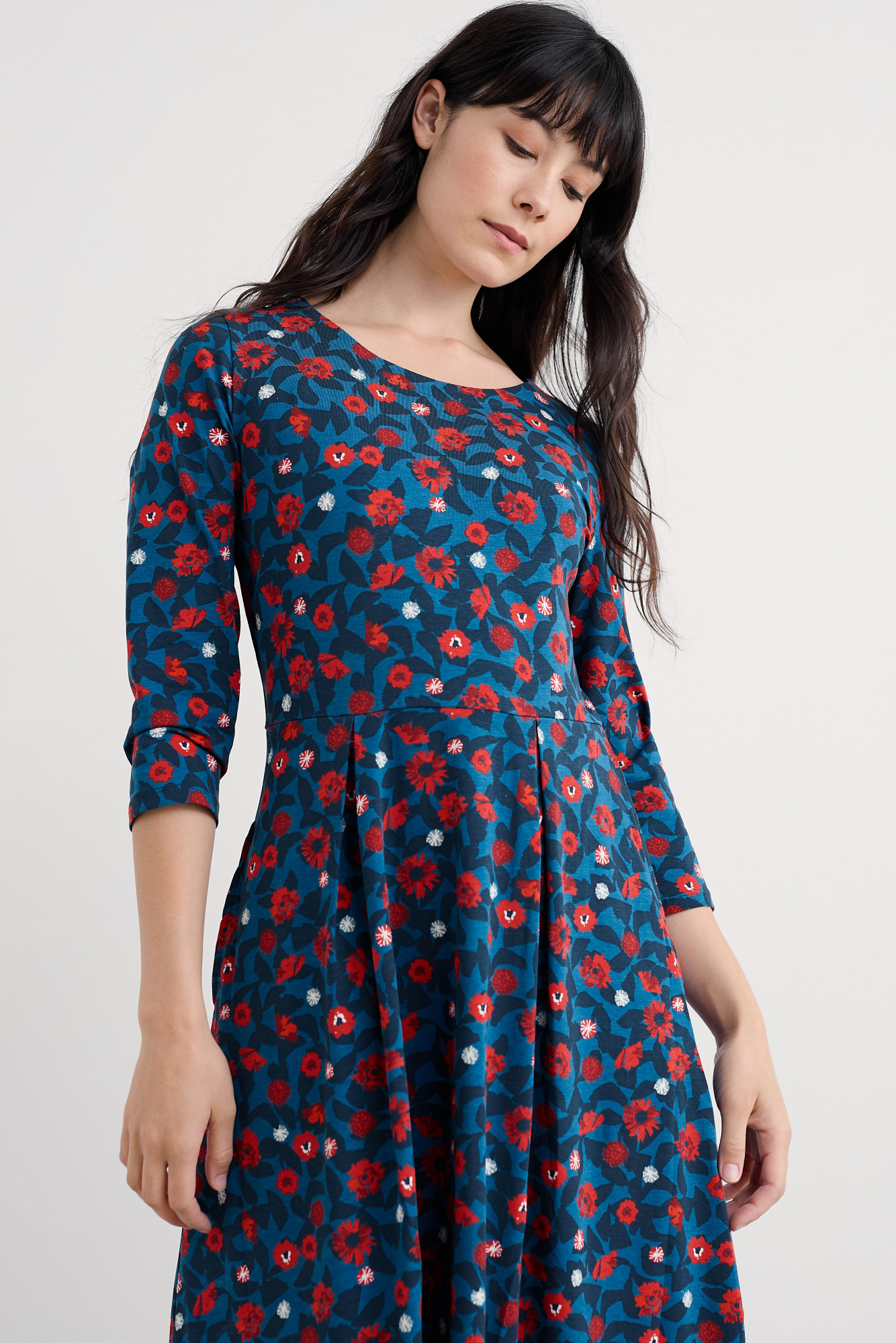 Seasalt Cornwall Veronica Damen Kleid Blau Rot Blumen GOTS Organic