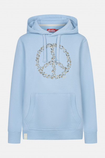 Derbe Peace Damen Hoodie Kapuzenpullover Hell Blau Forget Me Not Nachhaltig