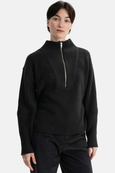MELA Rippstrick Troyer KIMAYA Damen Schwarz Baumwolle GOTS Organic