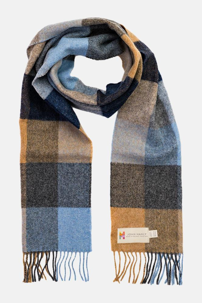 John Hanly Schal Irish Lambswool Hellblau Braun Beige Check