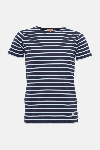 Armor Lux Herren Streifenshirt Kurzarm Marine Hellblau Mariniere Heritage