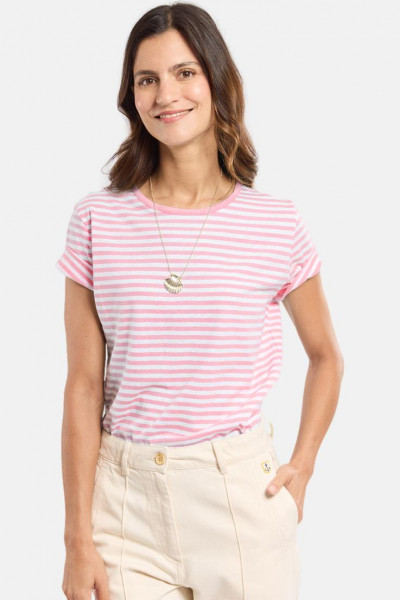 Armor Lux T-Shirt Damen Weiß Rosa Leinen Mix Heritage