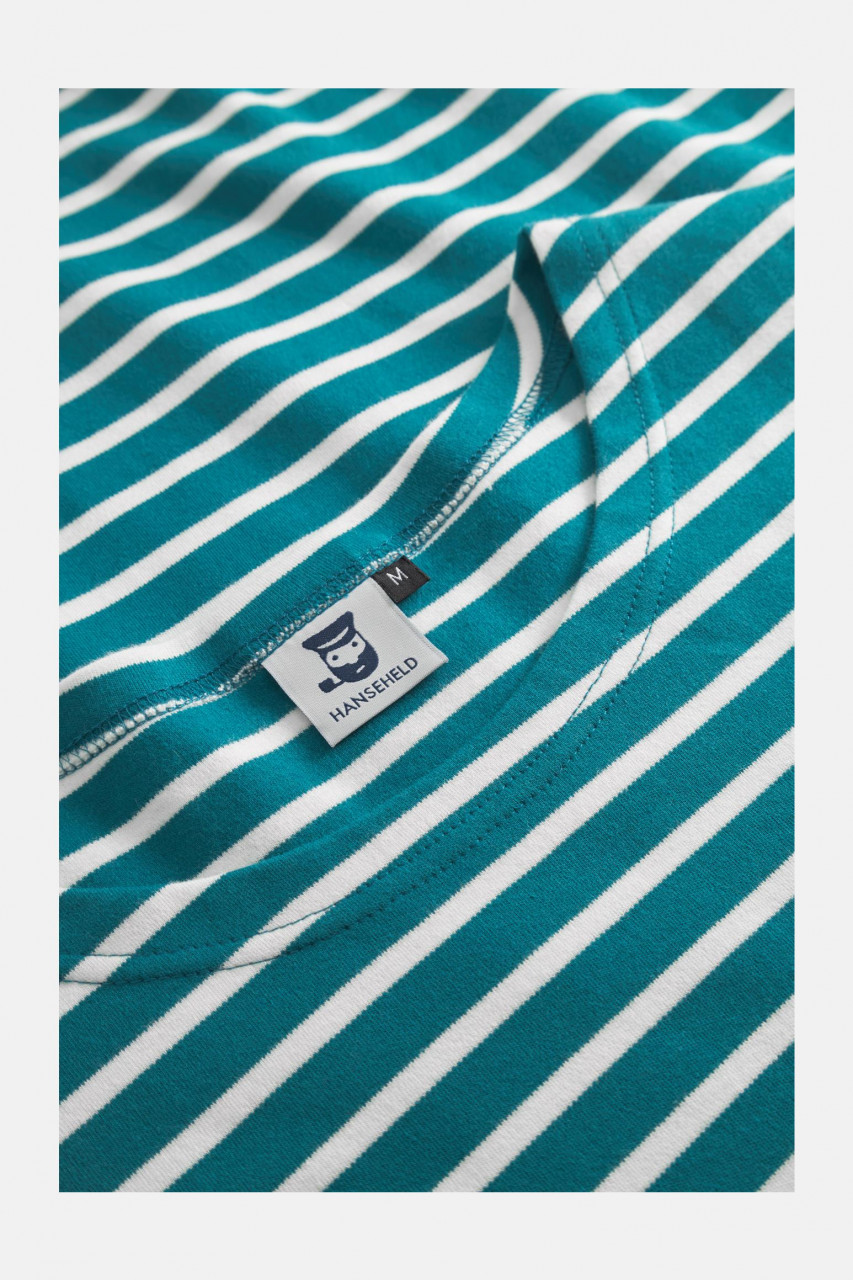 Hanseheld Streifenshirt Herren Petrol-Natur Langarm Blau Grün GOTS Organic
