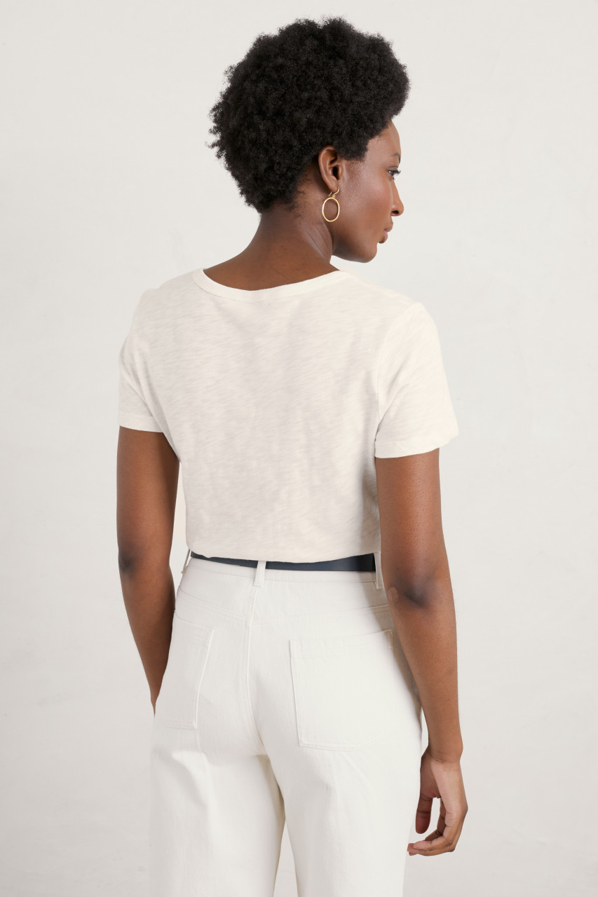 Seasalt Cornwall Printing Ink Damen T-Shirt Weiß Blau Blumen GOTS