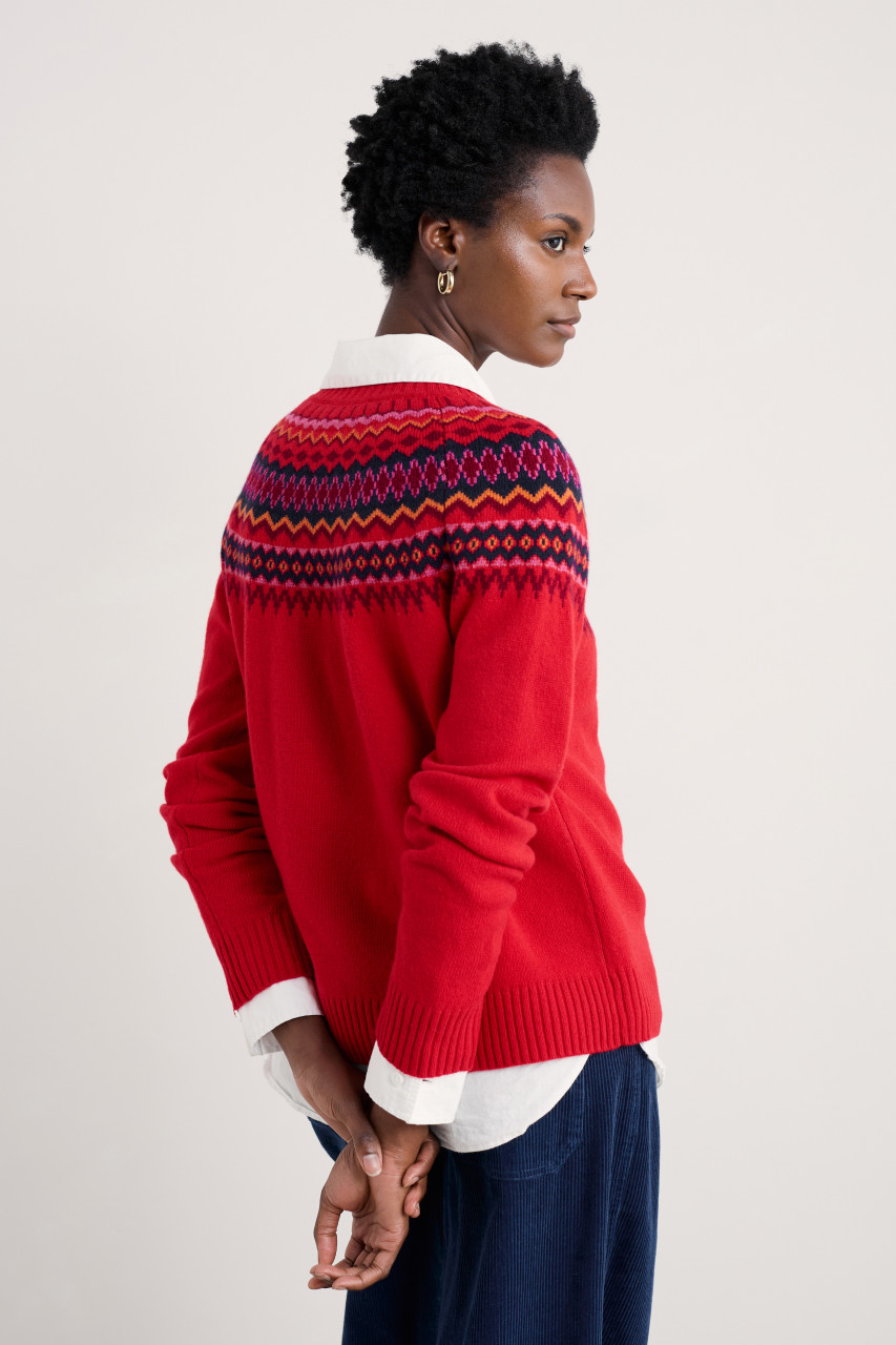 Seasalt Cornwall Pullover Gurnards Head Rot Blau Fairisle