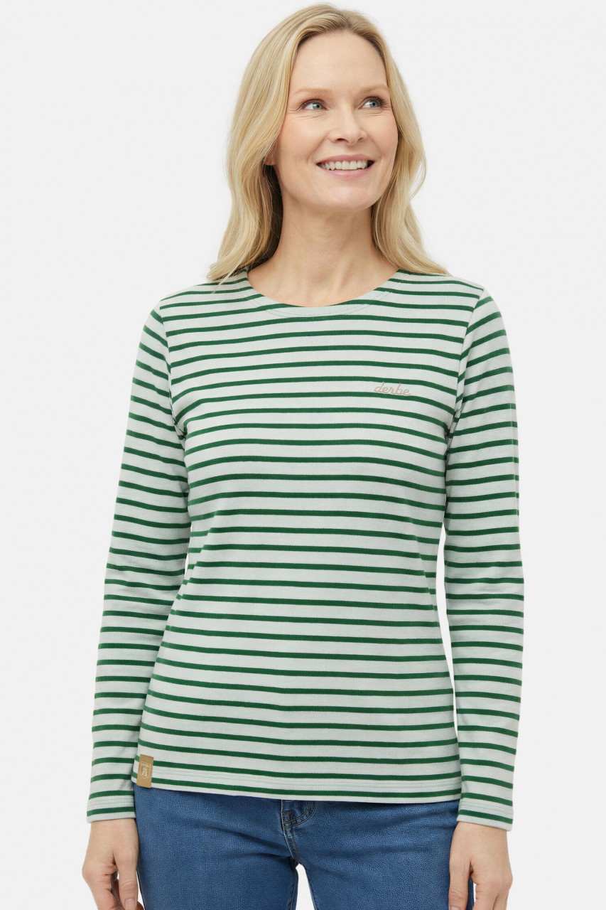 Derbe Streifenshirt Interstriped Damen Hellgrün Langarmshirt Gestreift GOTS Organic