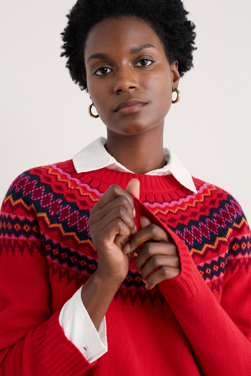 Seasalt Cornwall Pullover Gurnards Head Rot Blau Fairisle