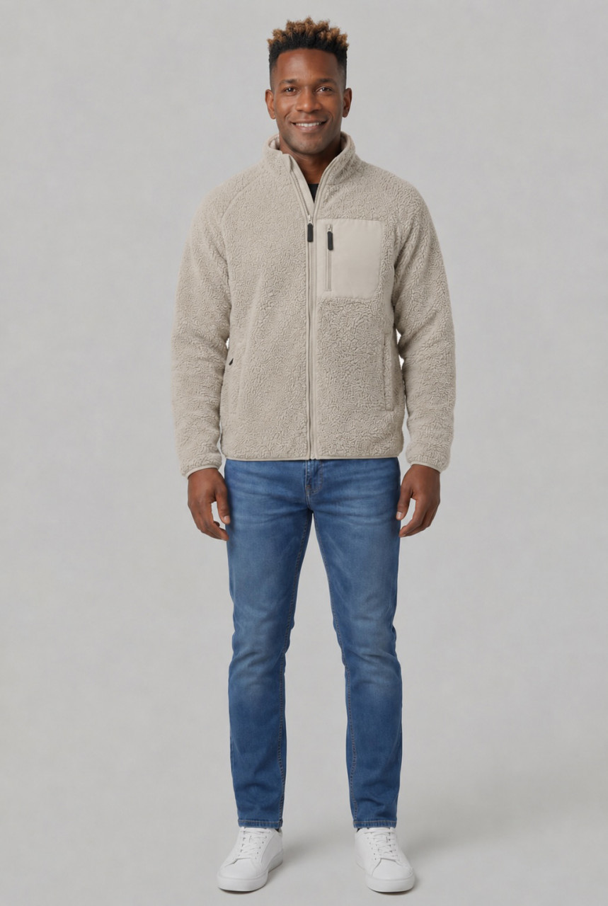 Derbe Herren Fleecejacke Kuschelby Pocket Beige Teddy
