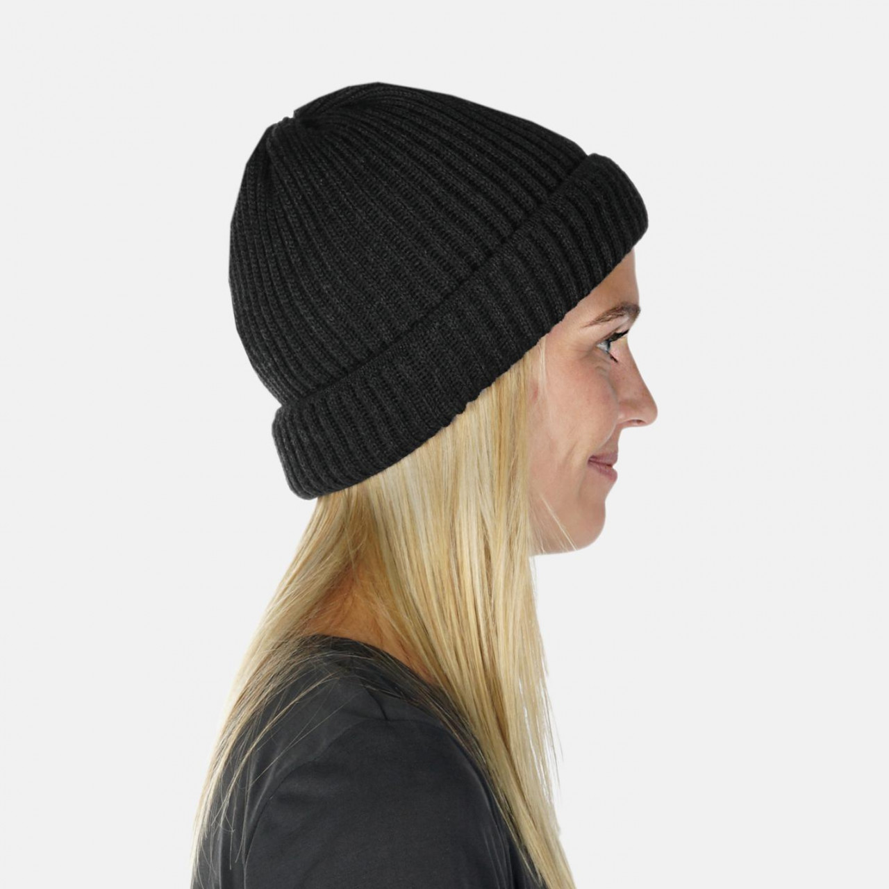 Strickmütze Rippstrick Hanseheld 100% Schurwolle (Merino) - Anthrazit