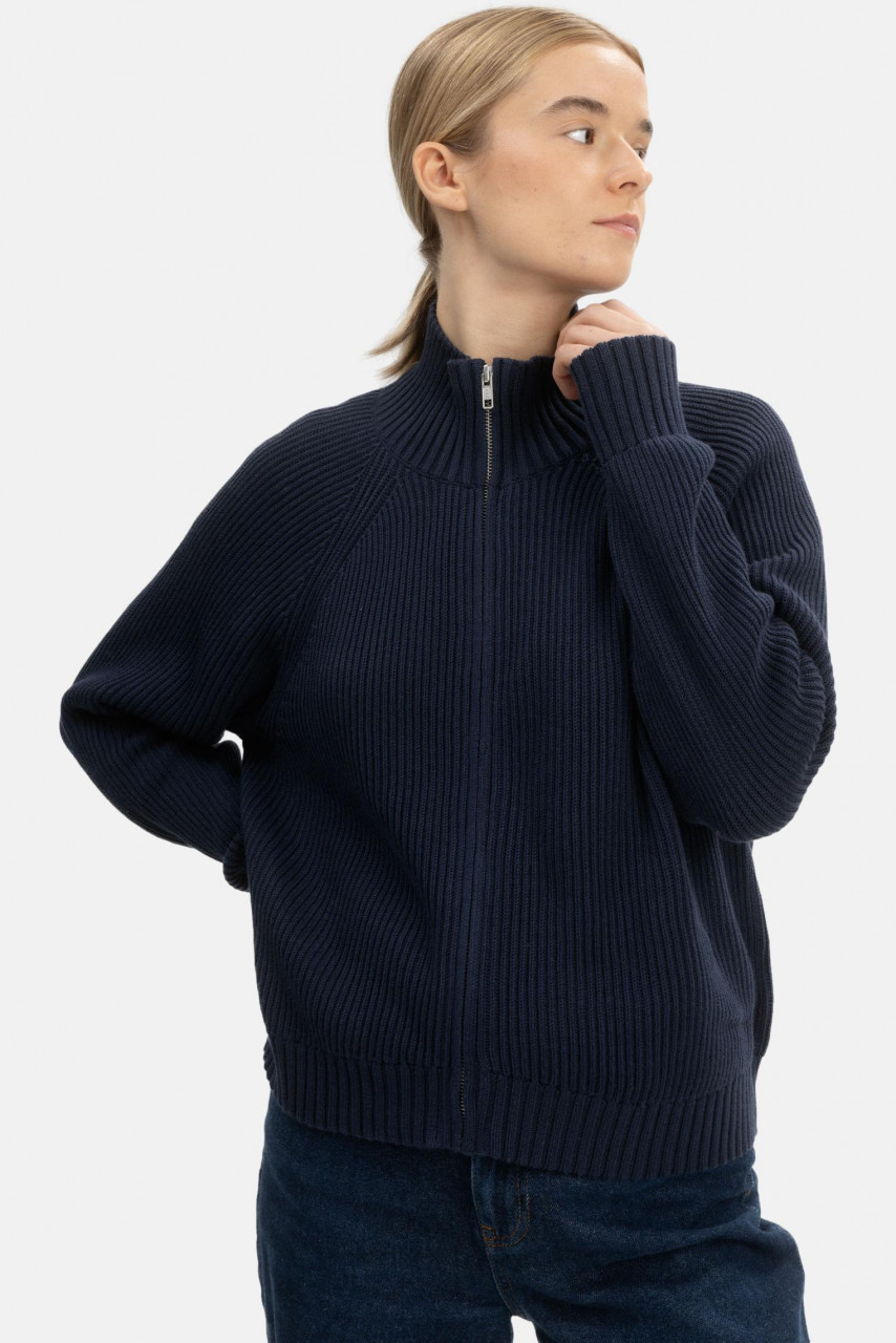 MELA Rippstrick Strickjacke KAMUKA Damen Navy Blau Baumwolle GOTS Organic