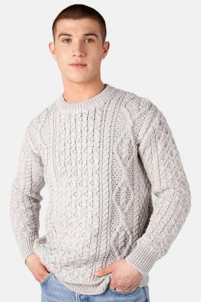Irelands Eye Aran Fearnog Grau Herren Pullover Silver Marl