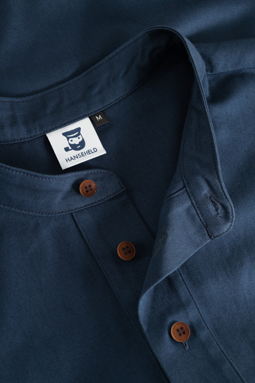 Hanseheld Stehkragen-Hemd Herren Navy-Blau Baumwolle GOTS Organic