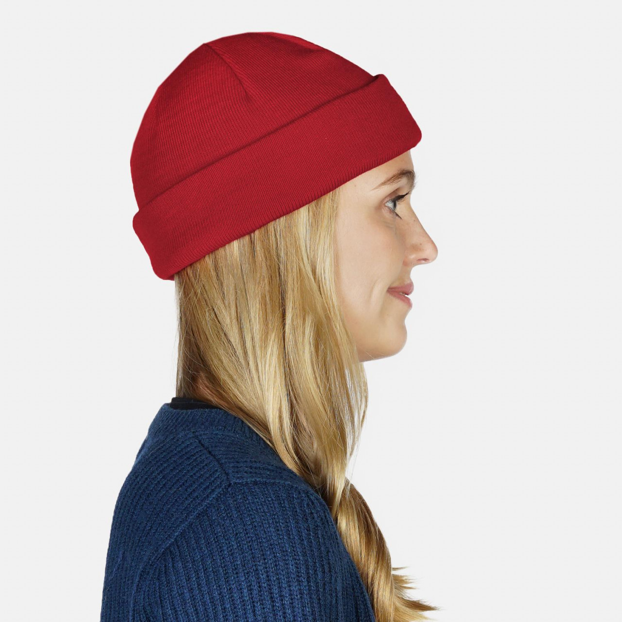 Hanseheld Strickmütze Seebär Merino Dockermütze kurz flach - Rot