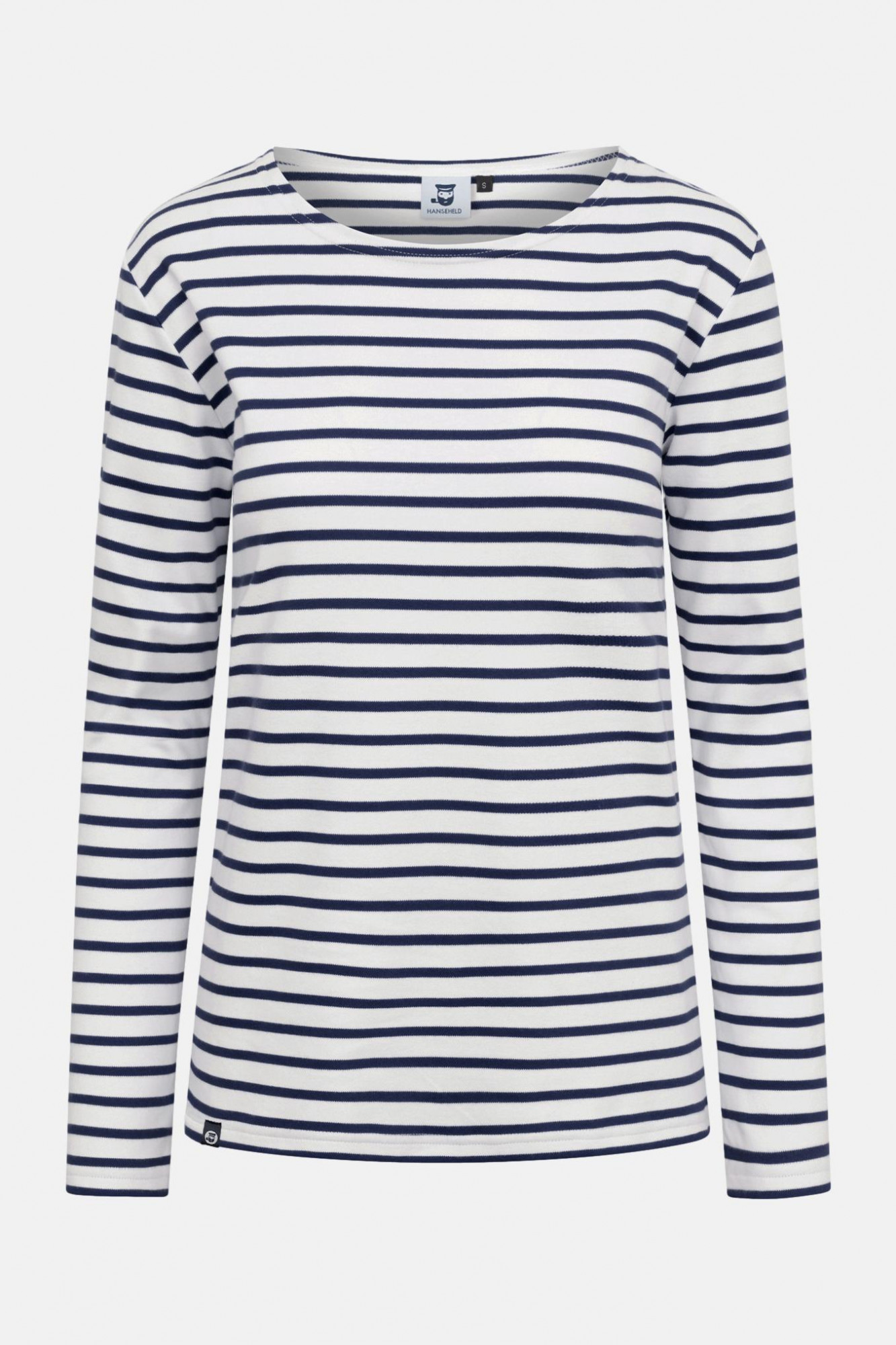 Hanseheld Streifenshirt Damen Natur-Marine Langarm Weiß Blau GOTS Organic
