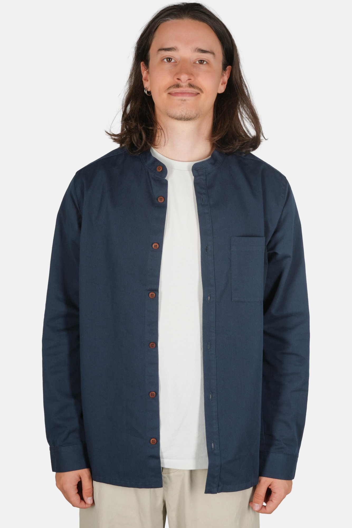 Hanseheld Stehkragen-Hemd Herren Navy-Blau Baumwolle GOTS Organic