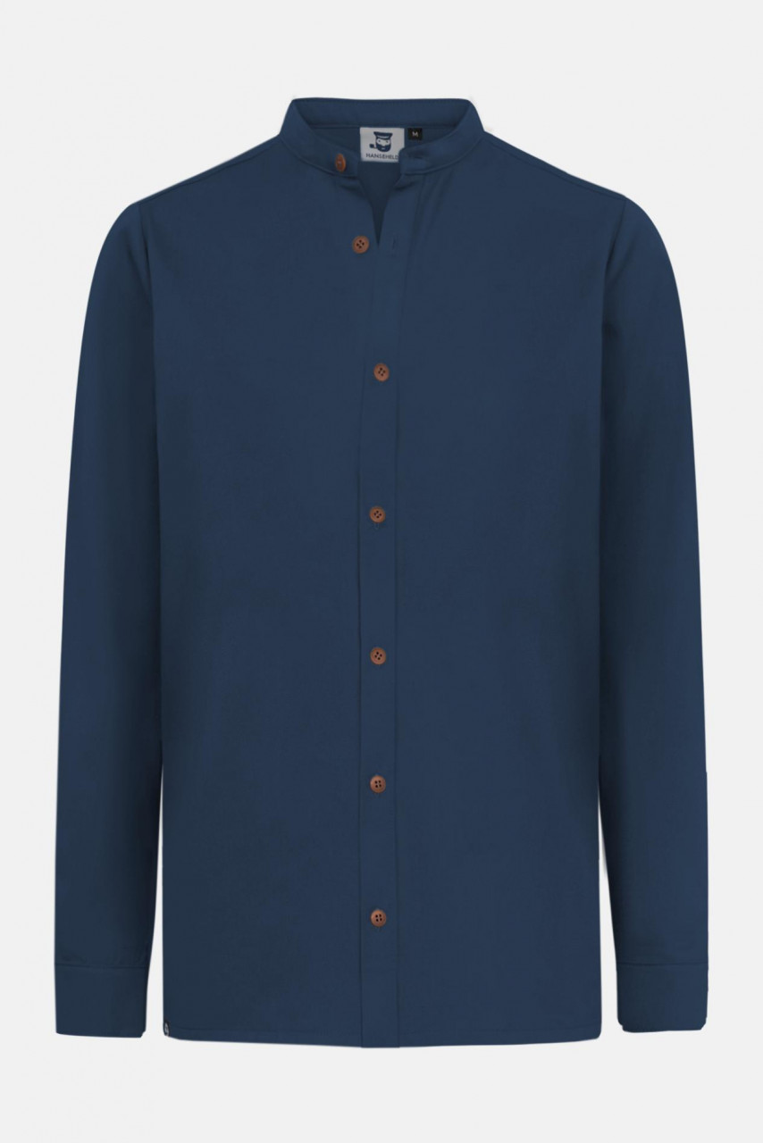 Hanseheld Stehkragen-Hemd Herren Navy-Blau Baumwolle GOTS Organic