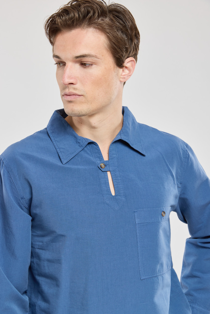 Armor Lux Leinenhemd Fischerhemd Vareuse Leinen Blau Heritage