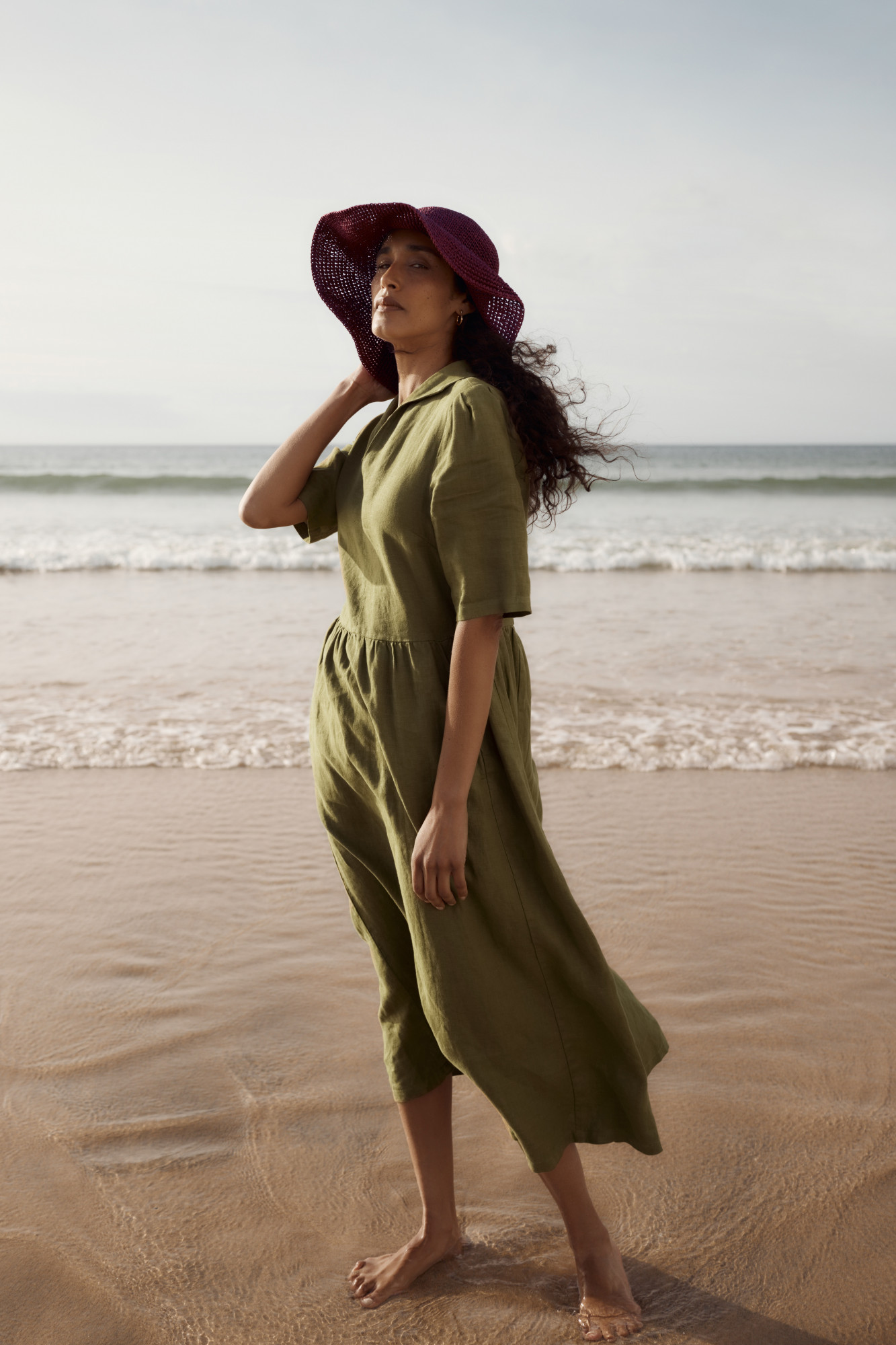 Seasalt Kleid Fen Violet Damen Oliv Grün Leinen Fischer