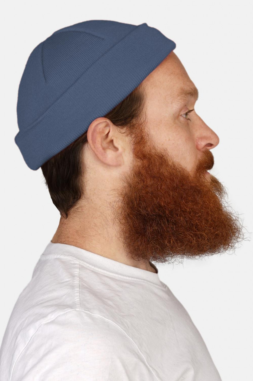 Hanseheld Strickmütze Seebär Baumwolle Dockermütze kurz flach - Jeans Blau