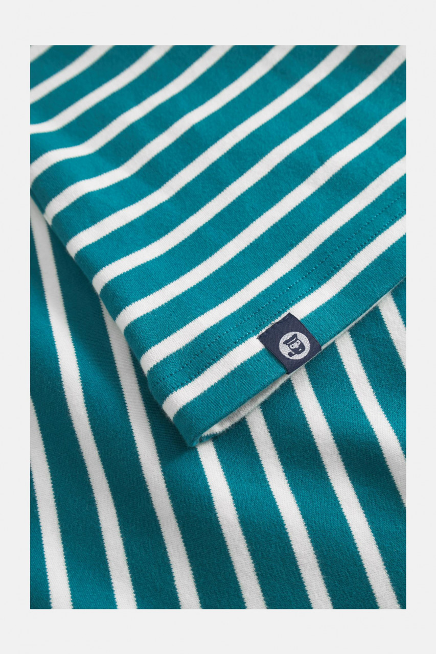 Hanseheld Streifenshirt Herren Petrol-Natur Langarm Blau Grün GOTS Organic