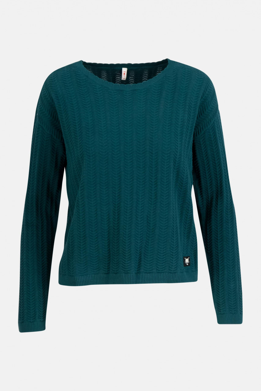 Blutsgeschwister Chic Promenade Petrol Damen Pullover Wave Me Away Wellen Baumwolle Nachhaltig