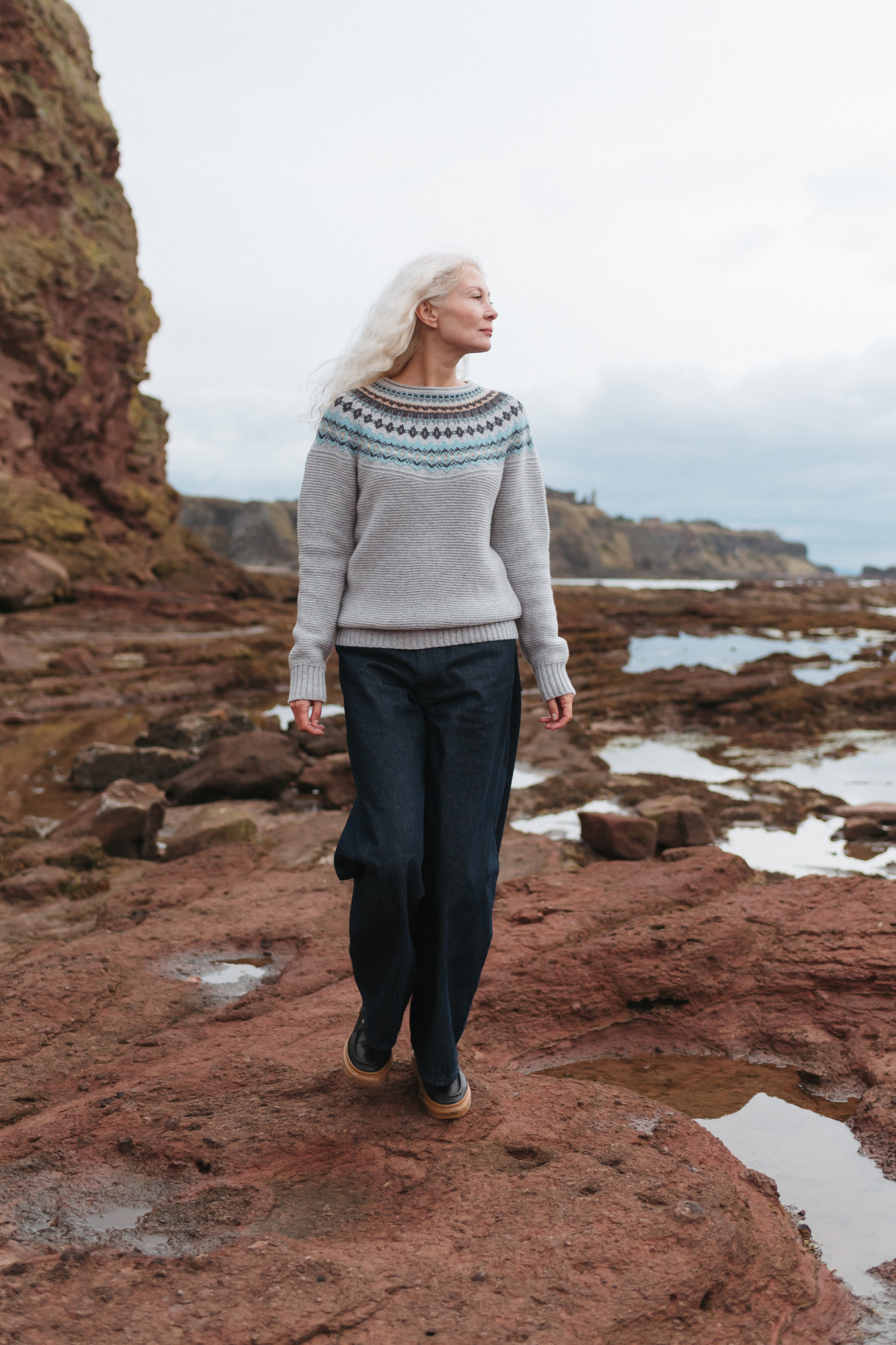 ERIBÉ Pullover Stoneybrek Damen Grau Blau Fairisle