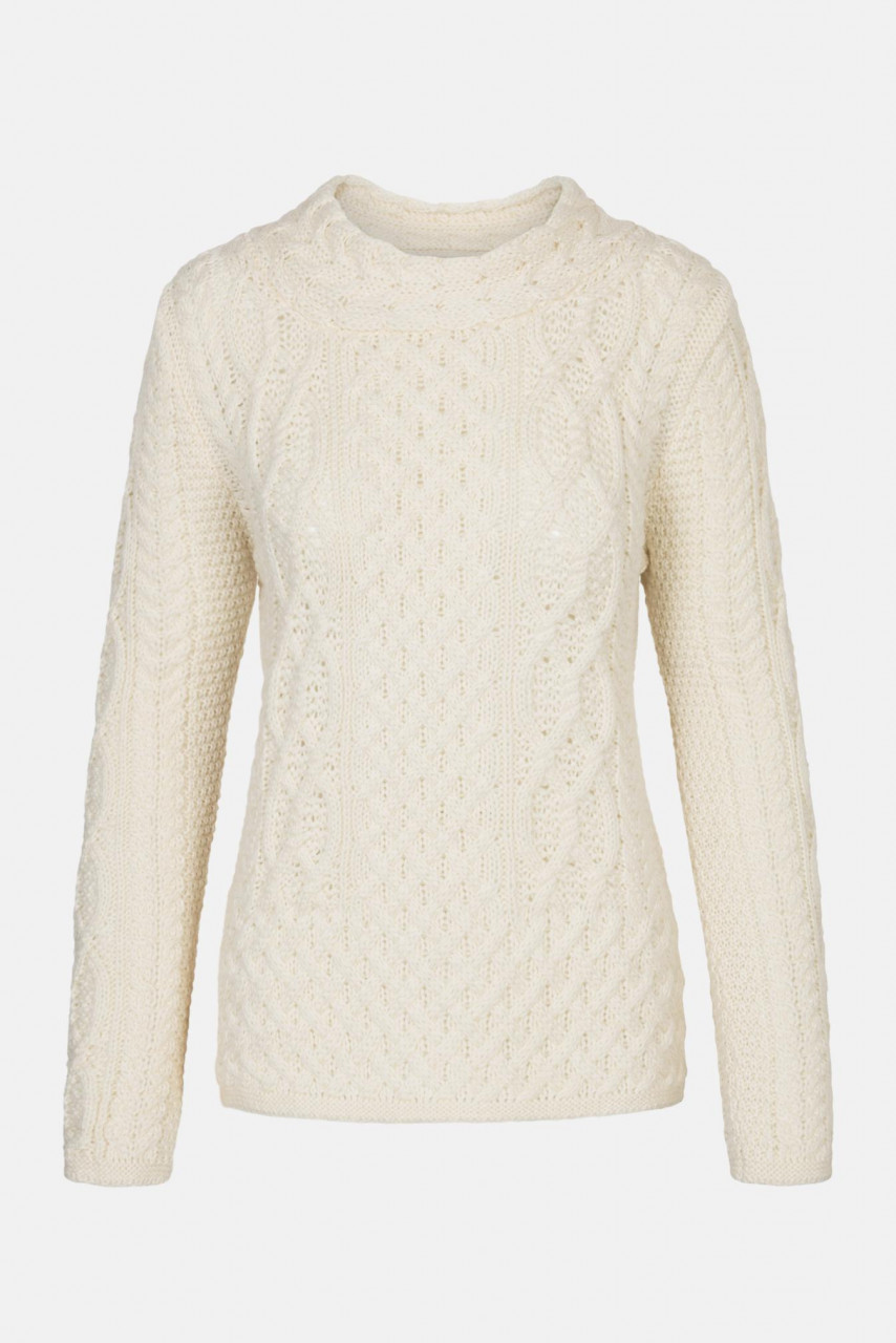 Aran Pullover Spindle Weiß für Damen von IrelandsEye