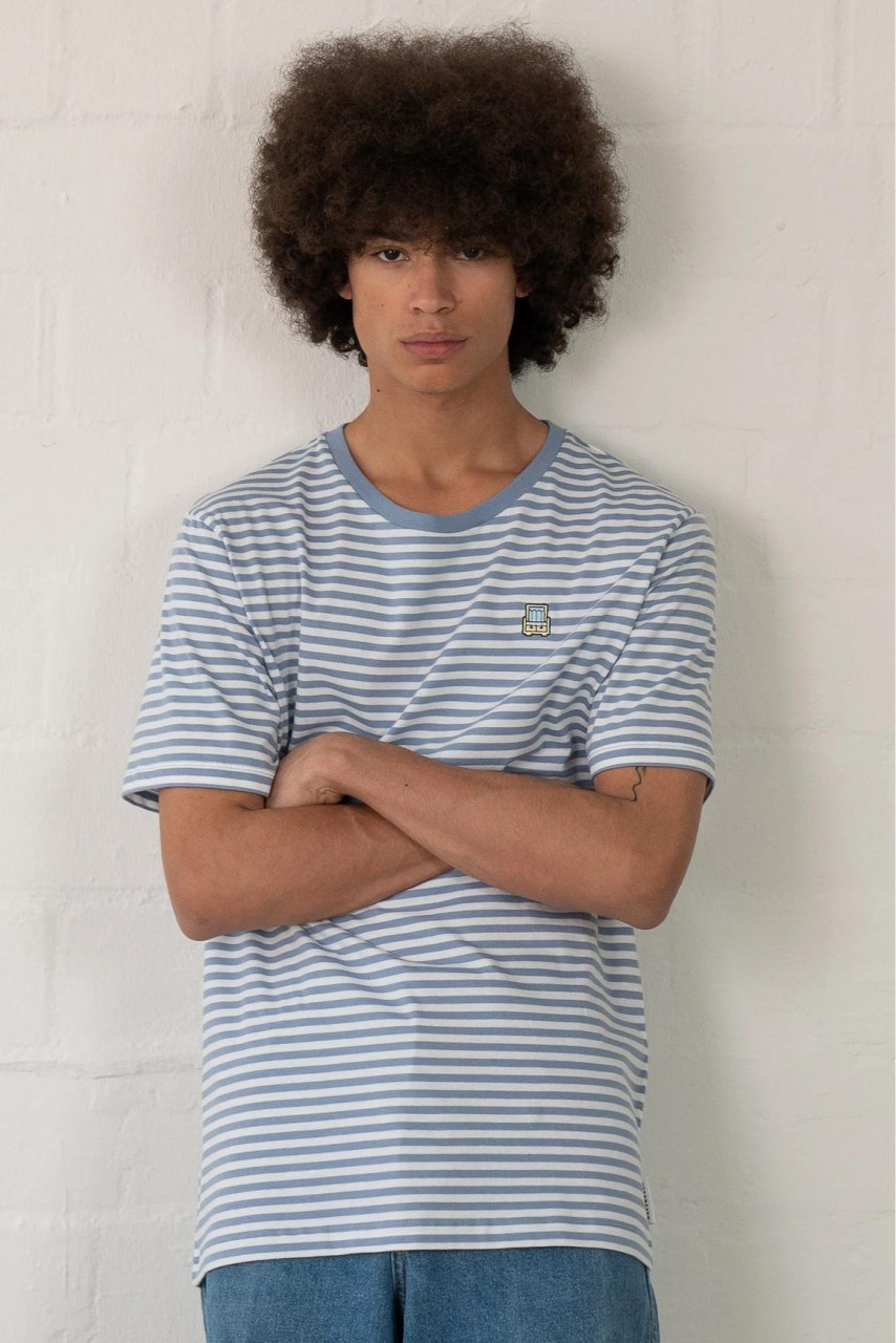 Hafendieb Strandkorb Herren T-Shirt Light Blue Streifen Blau