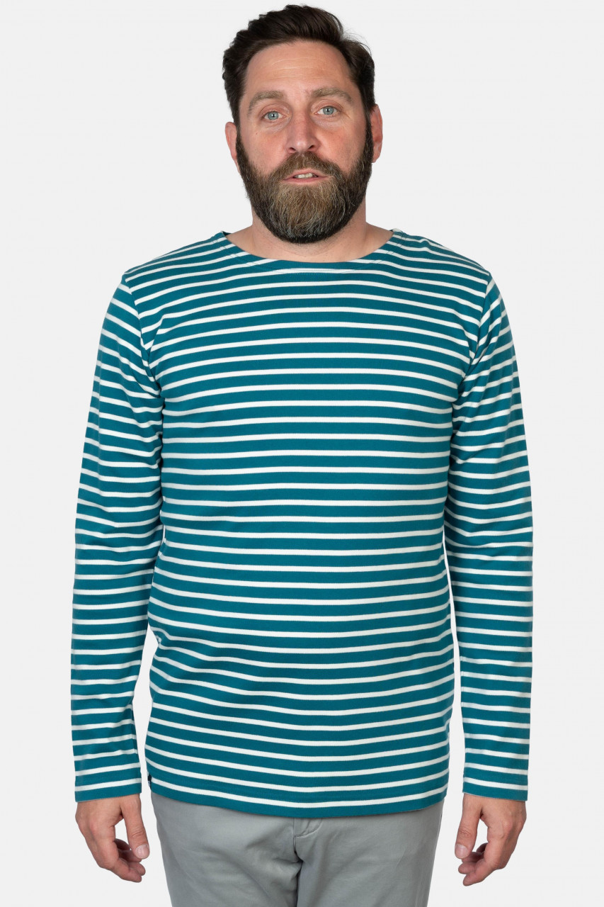 Hanseheld Streifenshirt Herren Petrol-Natur Langarm Blau Grün GOTS Organic