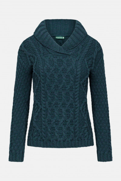 IrelandsEye Bramble Aran Blau Grün Damen Pullover Atlantic Blue