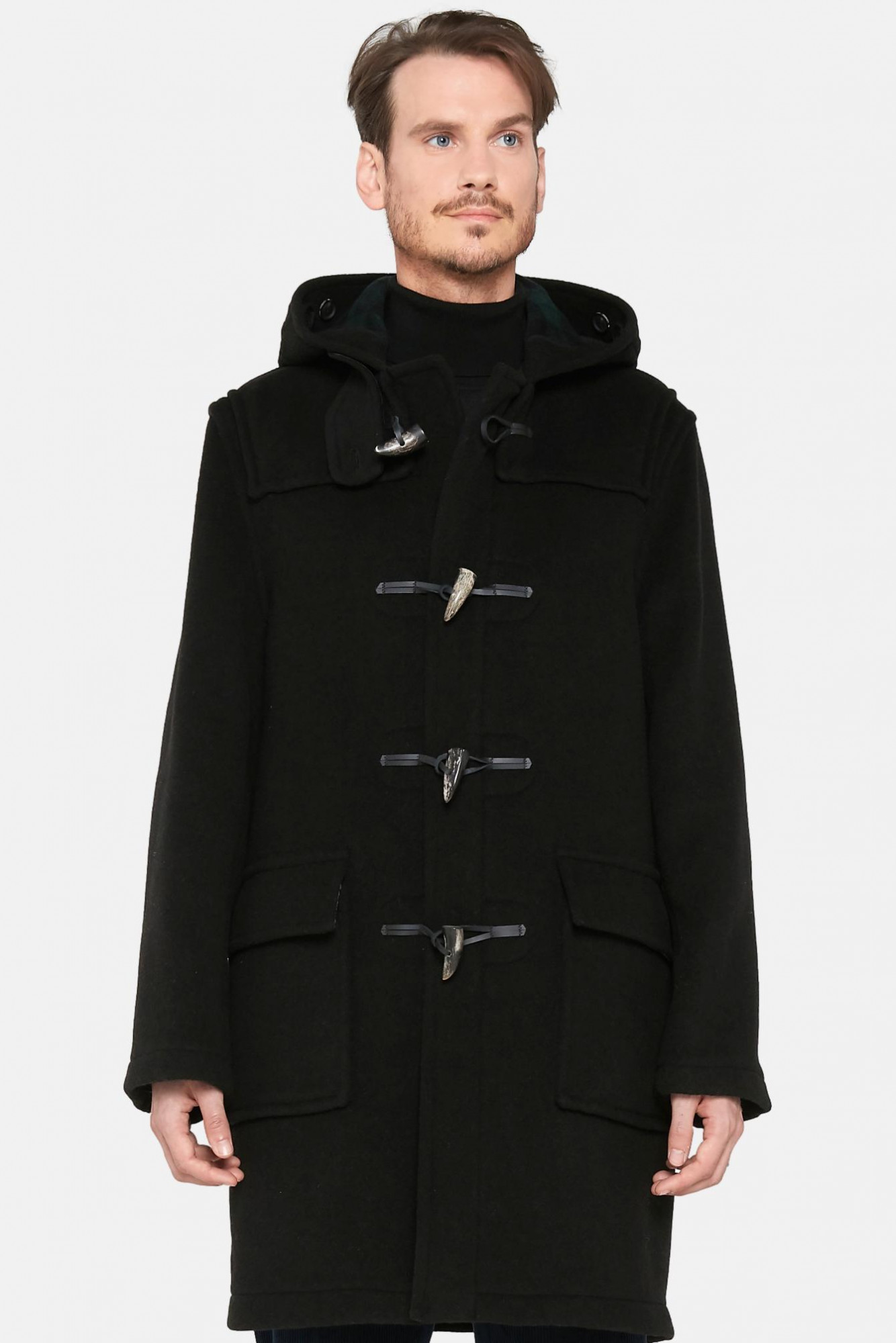 London Tradition Herren Dufflecoat Martin Schwarz Wollmantel