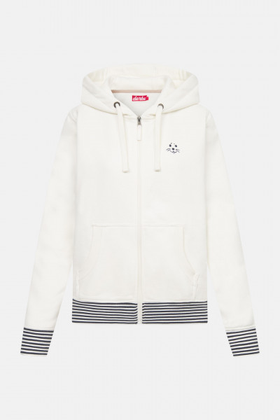Derbe Sweatjacke Robbenschnute Striped Damen Weiß Zip Hoodie