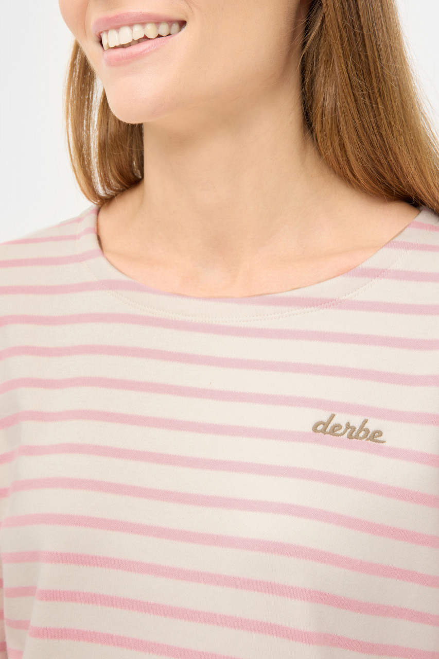 Derbe Streifenshirt Interstriped Damen Weiß Rosa Langarmshirt GOTS Organic