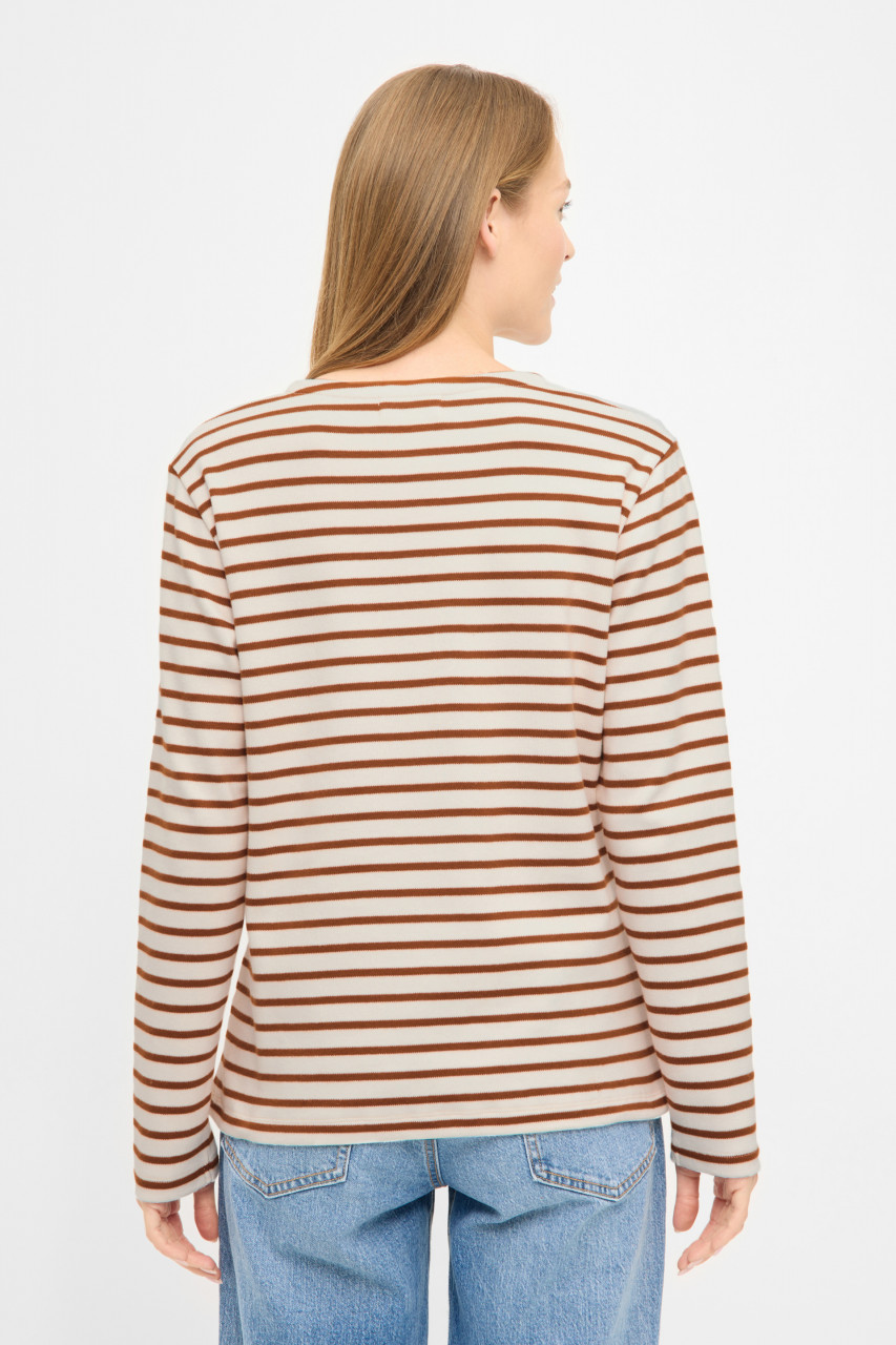 Derbe Streifenshirt Interstriped Damen Weiß Beige Langarmshirt GOTS Organic