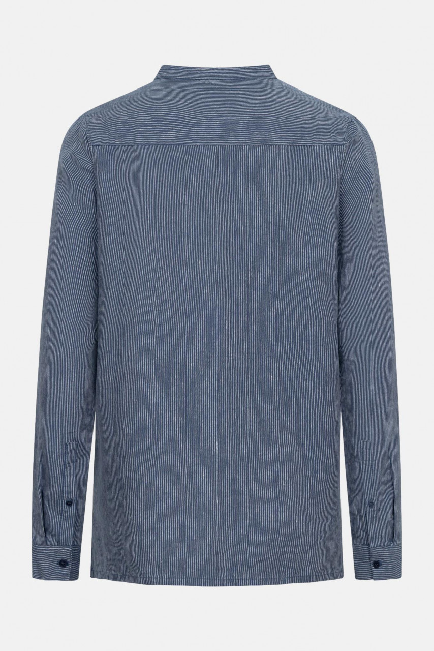 Hanseheld Leinenhemd LeinenLos! Herren Blau Gestreift Fischehemd Stehkragen