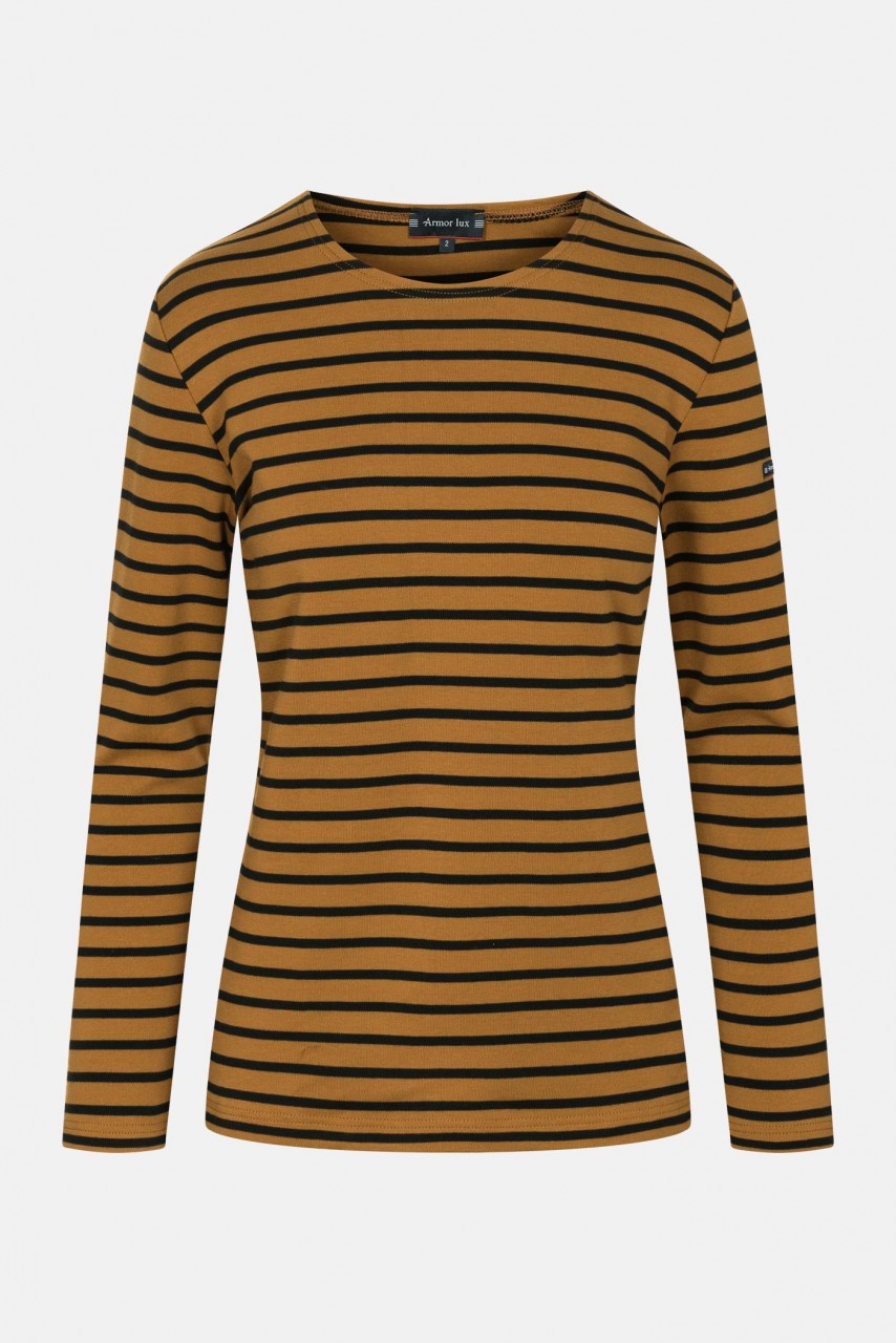 Armor Lux Lesconil Damen Streifenshirt Ocker Braun Schwarz