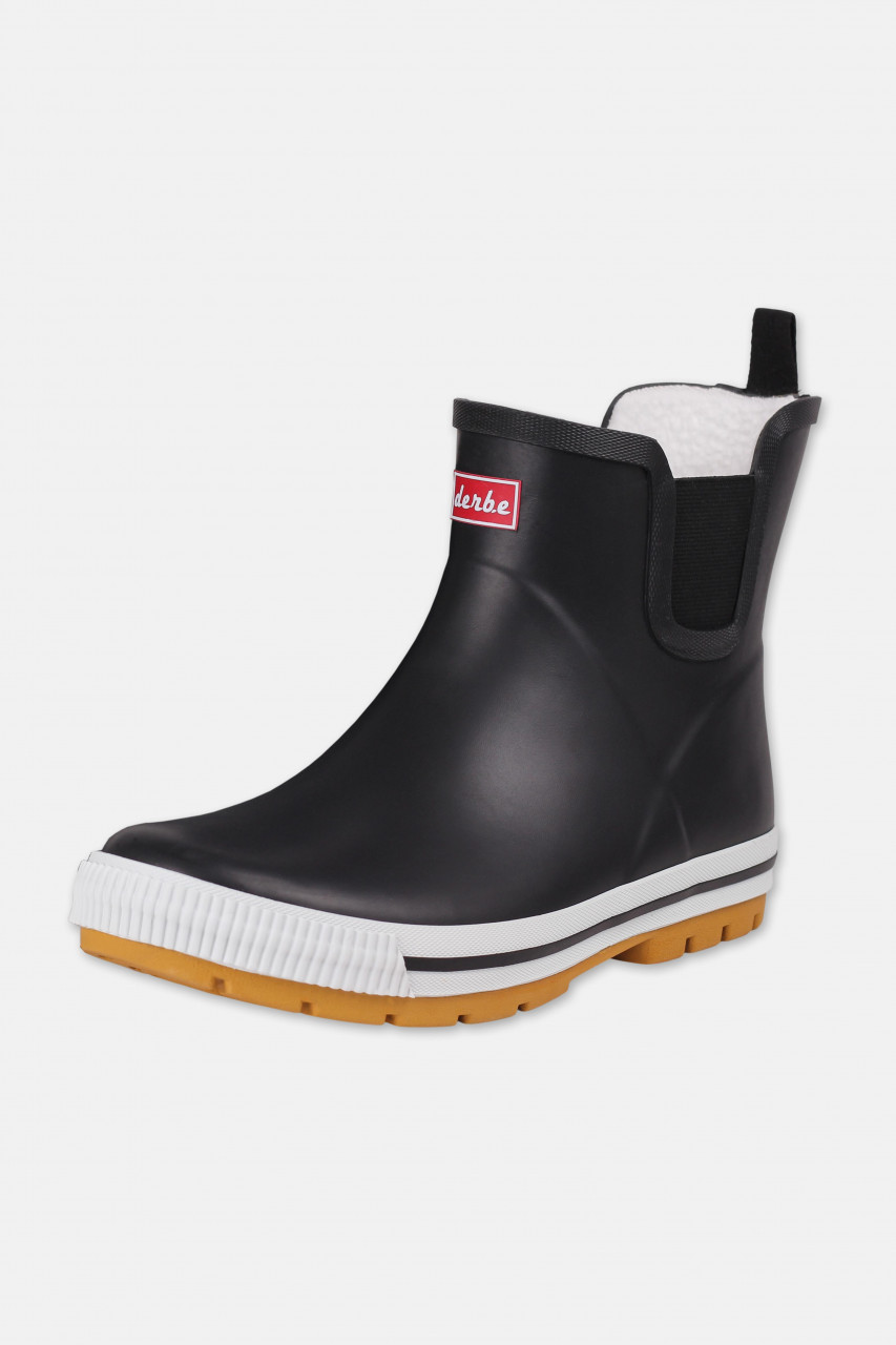 Derbe Wattpuuschen Pelz Schwarz Weiß Damen Gummistiefel Halbschuh