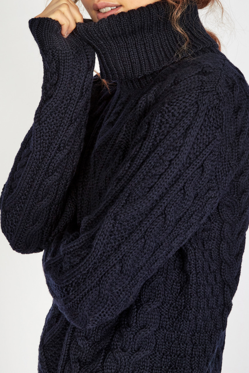 IrelandsEye Aran Pullover Juniper Damen Dunkelblau Navy Rollkragen