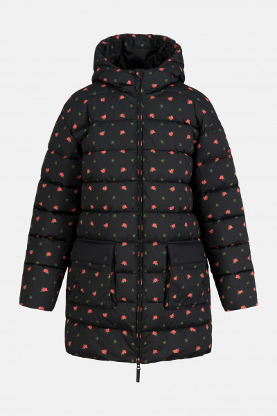 Blutsgeschwister Winterjacke Cloud Stepper Long Blumen Schwarz Rot Damen Puffer Wrapping Rose
