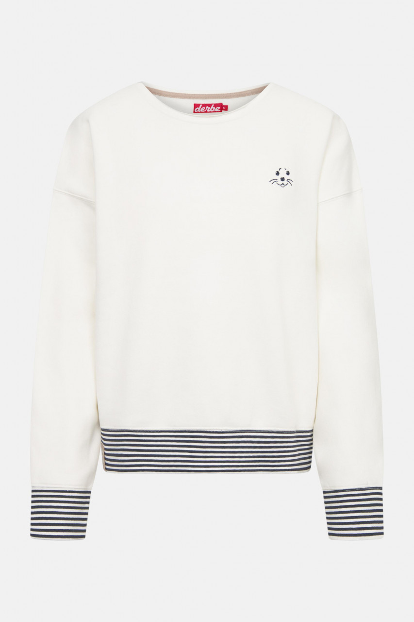 Derbe Sweatshirt Robbenschnute Striped Damen Weiß Crewneck