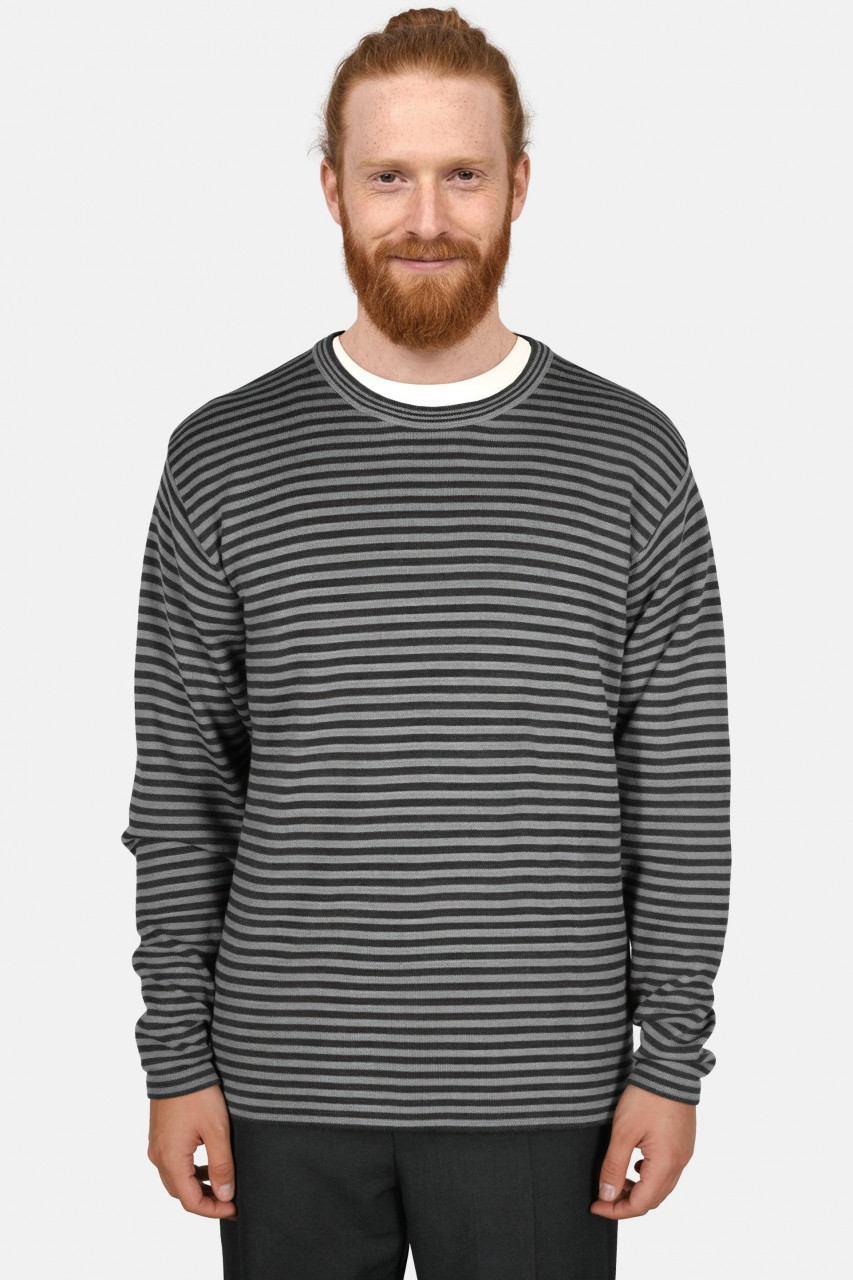 Hanseheld Herren Strickpullover Merino Anthrazit Grau Gestreift