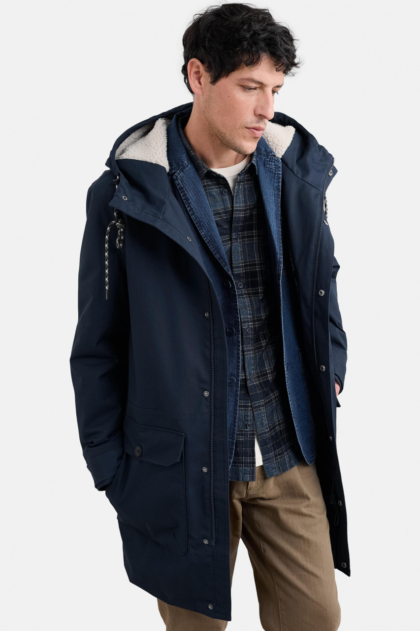 Seasalt Cornwall Regenjacke Tidesman Coat Herren Blau Navy Parka Wintermantel