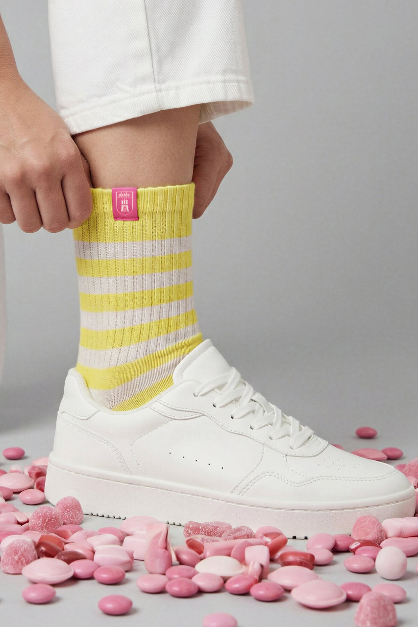 Derbe Socken Basic Knit Striped Beige Gelb Gestreift