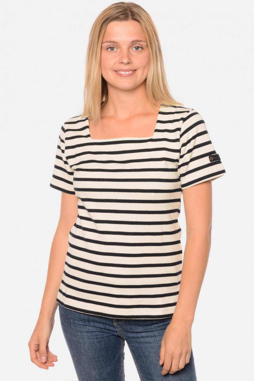 Fair-Trade Streifenshirt Natur Blau Gestreift von Armor Lux - Frau